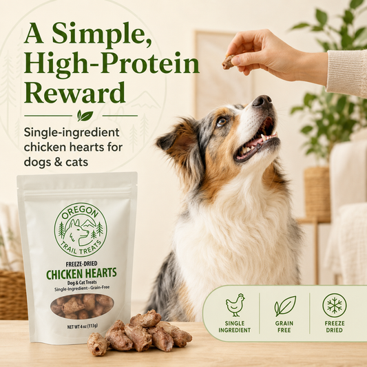Oregon Trail Treats freeze-dried chicken hearts dog and cat treats — gallery image 1