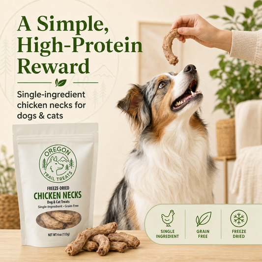Oregon Trail Treats freeze-dried chicken necks dog and cat treats — gallery image 1