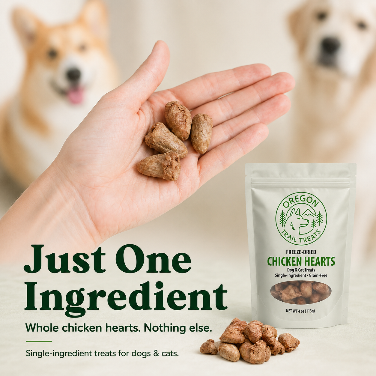 Oregon Trail Treats freeze-dried chicken hearts dog and cat treats — gallery image 2
