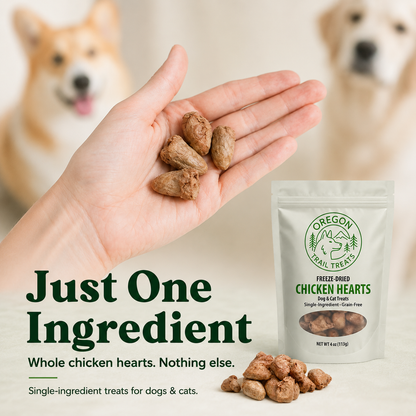 Oregon Trail Treats freeze-dried chicken hearts dog and cat treats — gallery image 2
