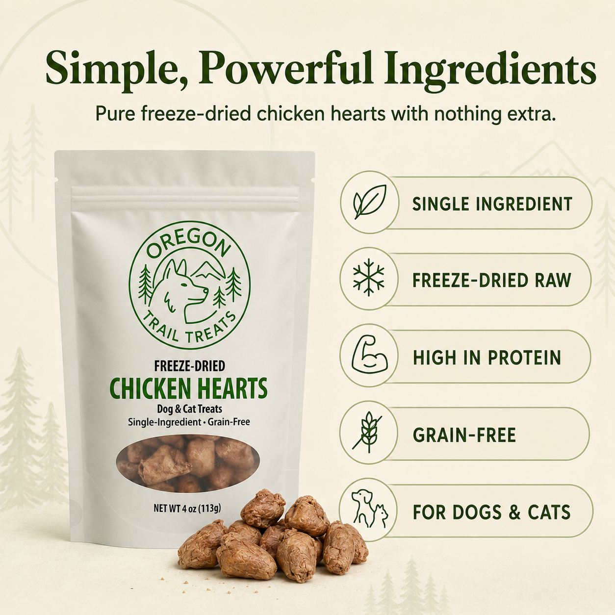 Oregon Trail Treats freeze-dried chicken hearts dog and cat treats — gallery image 3