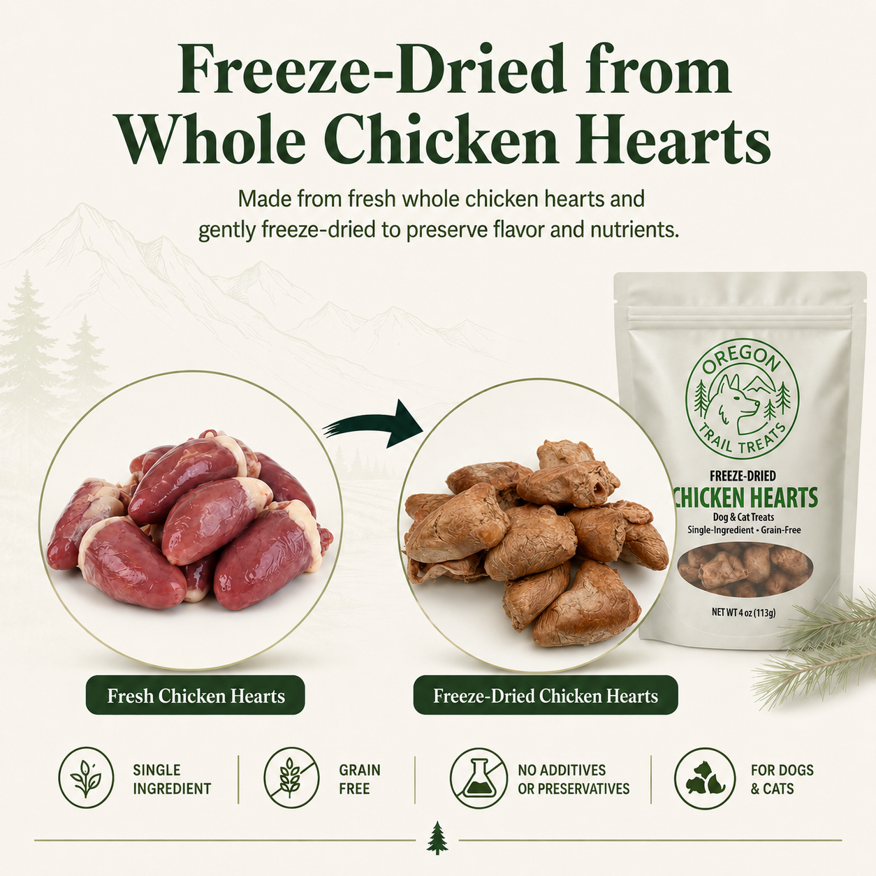 Oregon Trail Treats freeze-dried chicken hearts dog and cat treats — gallery image 4
