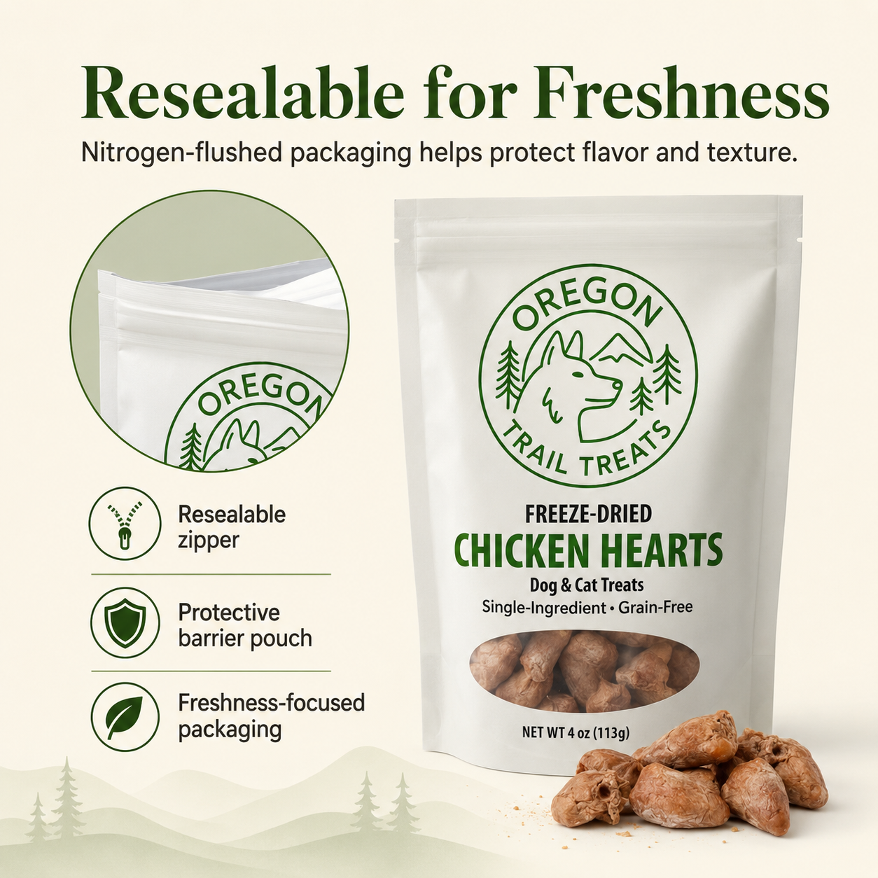 Oregon Trail Treats freeze-dried chicken hearts dog and cat treats — gallery image 6