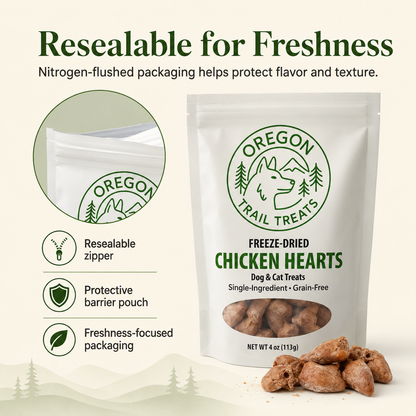 Oregon Trail Treats freeze-dried chicken hearts dog and cat treats — gallery image 6