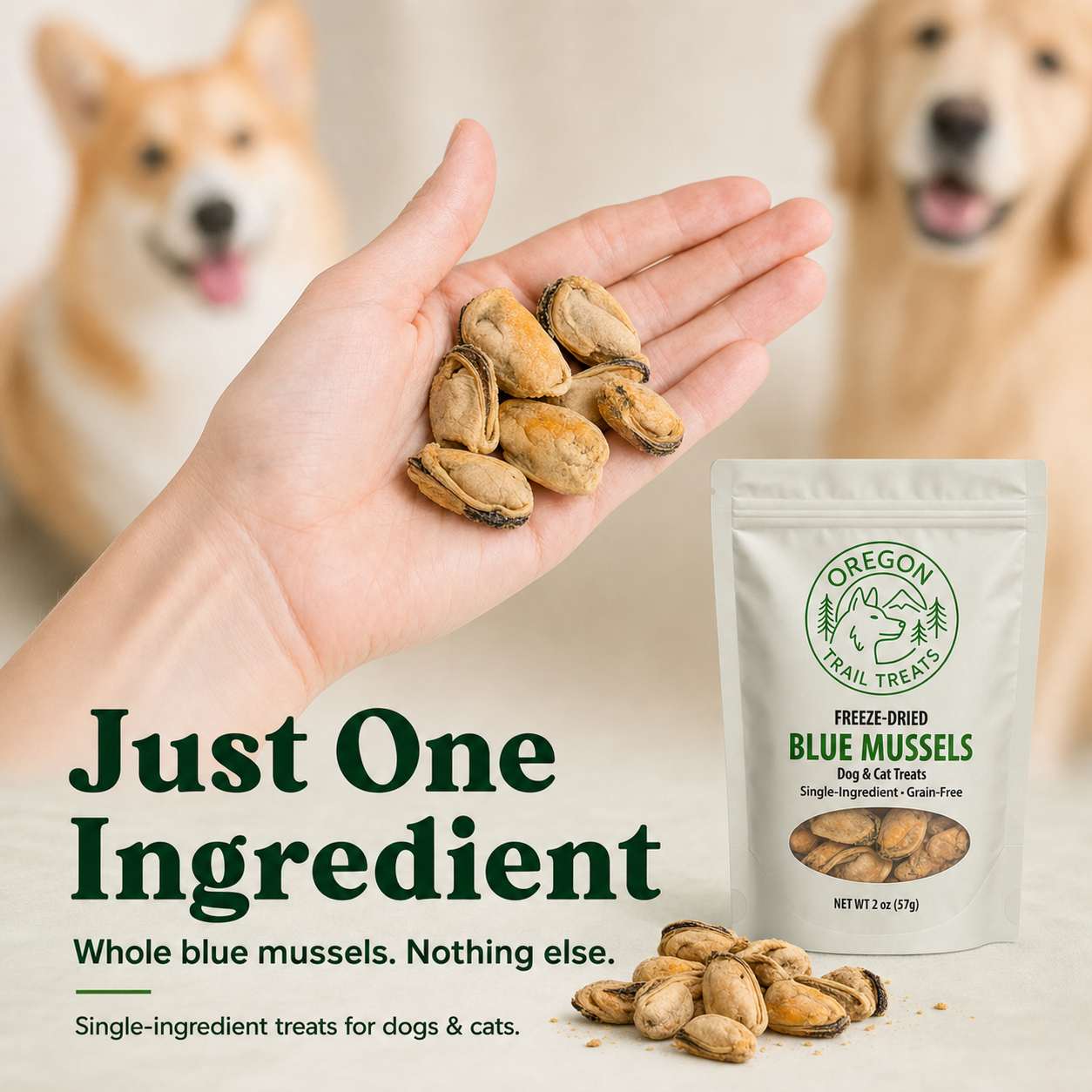 Oregon Trail Treats freeze-dried blue mussels dog and cat treats — gallery image 2