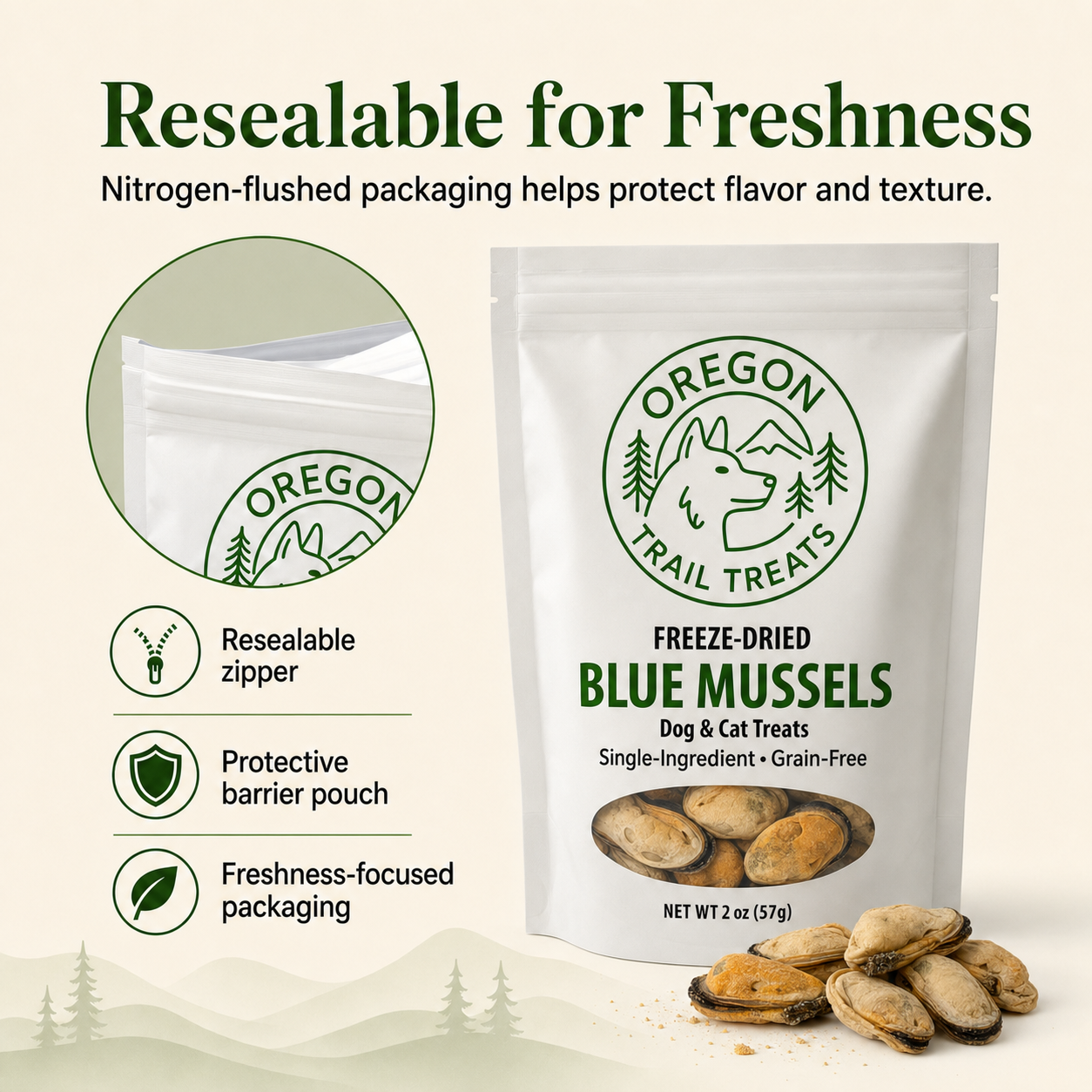 Oregon Trail Treats freeze-dried blue mussels dog and cat treats — gallery image 6