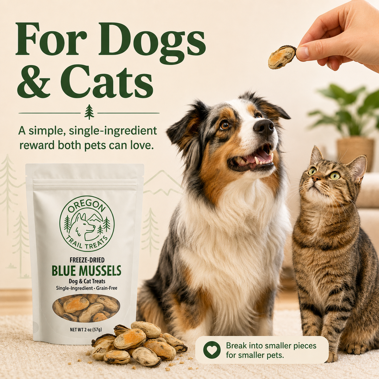 Oregon Trail Treats freeze-dried blue mussels dog and cat treats — gallery image 7
