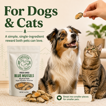 Oregon Trail Treats freeze-dried blue mussels dog and cat treats — gallery image 7