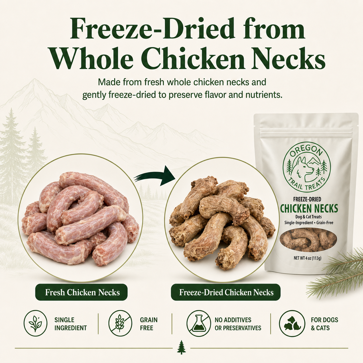 Oregon Trail Treats freeze-dried chicken necks dog and cat treats — gallery image 4