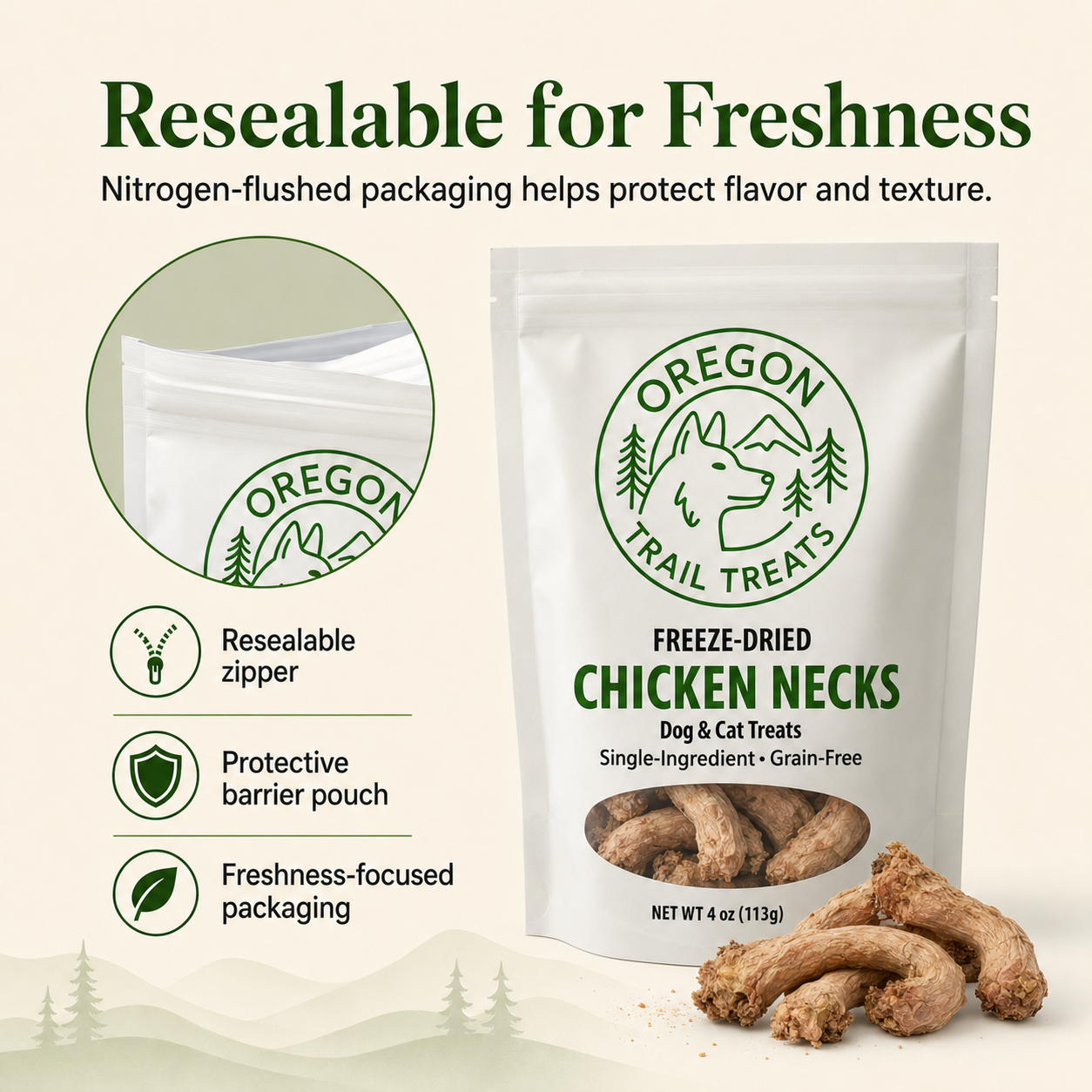 Oregon Trail Treats freeze-dried chicken necks dog and cat treats — gallery image 6
