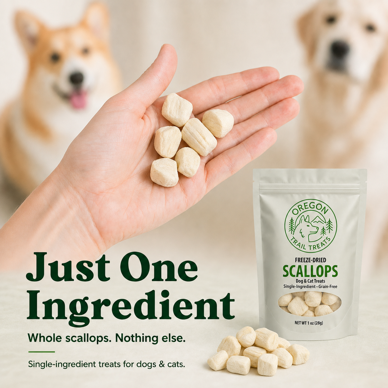 Oregon Trail Treats freeze-dried scallops dog and cat treats — gallery image 2