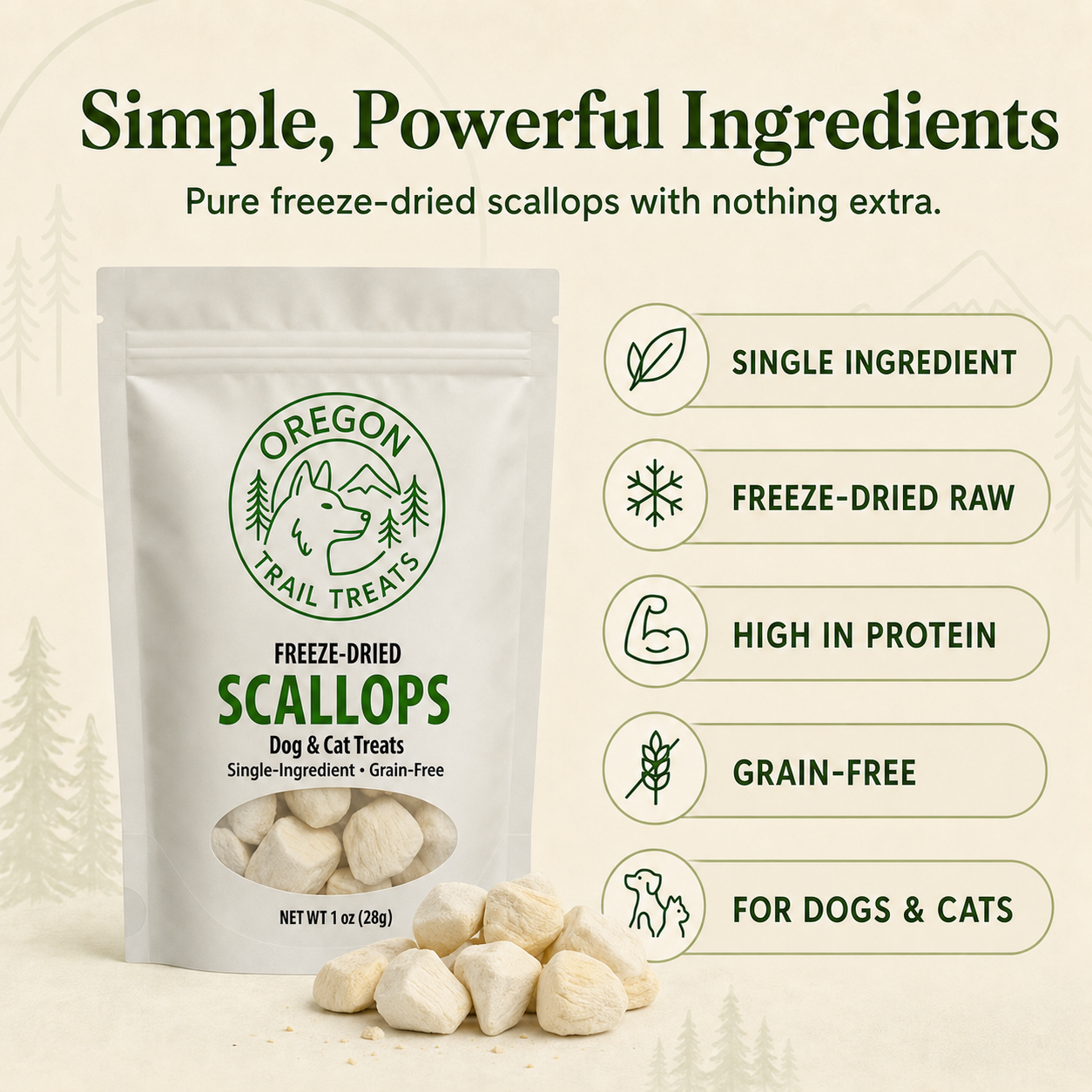 Oregon Trail Treats freeze-dried scallops dog and cat treats — gallery image 3