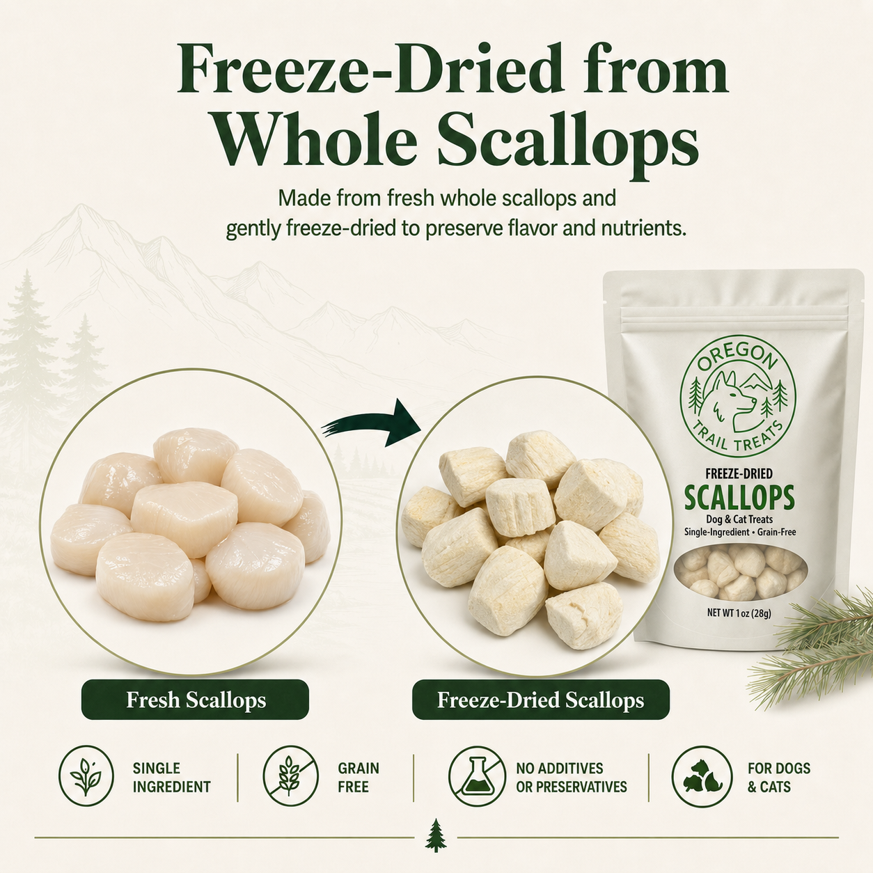 Oregon Trail Treats freeze-dried scallops dog and cat treats — gallery image 4