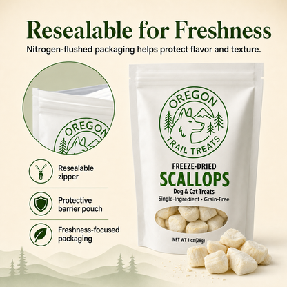 Oregon Trail Treats freeze-dried scallops dog and cat treats — gallery image 6